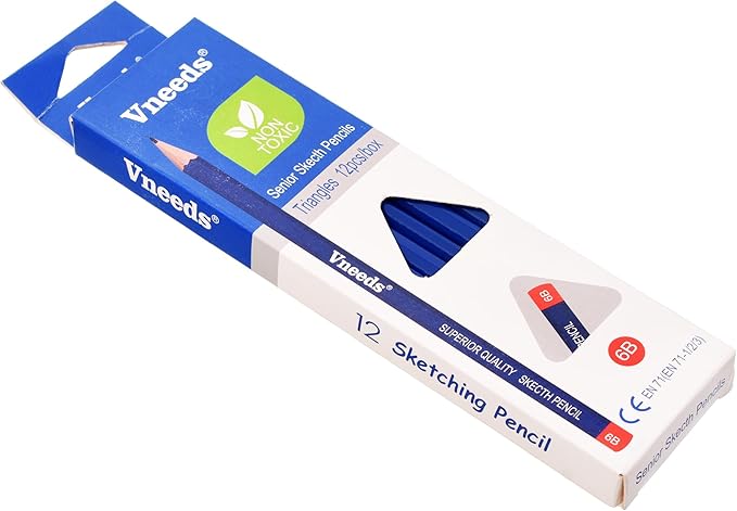Vneeds V-SK/6B Senior Skech Pencils 6B For Artists Set Of 12Pcs. - Mulit Color