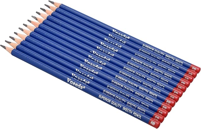 Vneeds V-SK/6B Senior Skech Pencils 6B For Artists Set Of 12Pcs. - Mulit Color