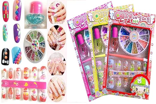 Nail Art kit Set of 3 Pcs for Kids Girls Colorful Nail Art Design