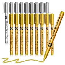 1Pc Brush Metallic Paint Marker Pens Gold Silver Color